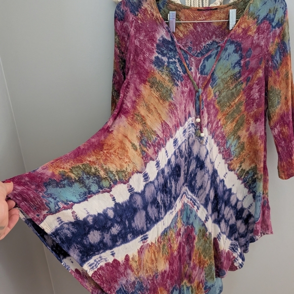 2/$20 Multicolor Tie-Dye Women's Top Boho Small Medium Tunic - Picture 3 of 6
